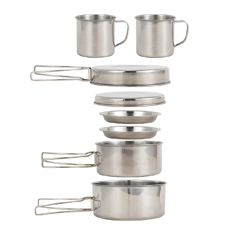Camping Cooking Rice - 8pcs/Set Camping Cookware Mess Kit Stainless