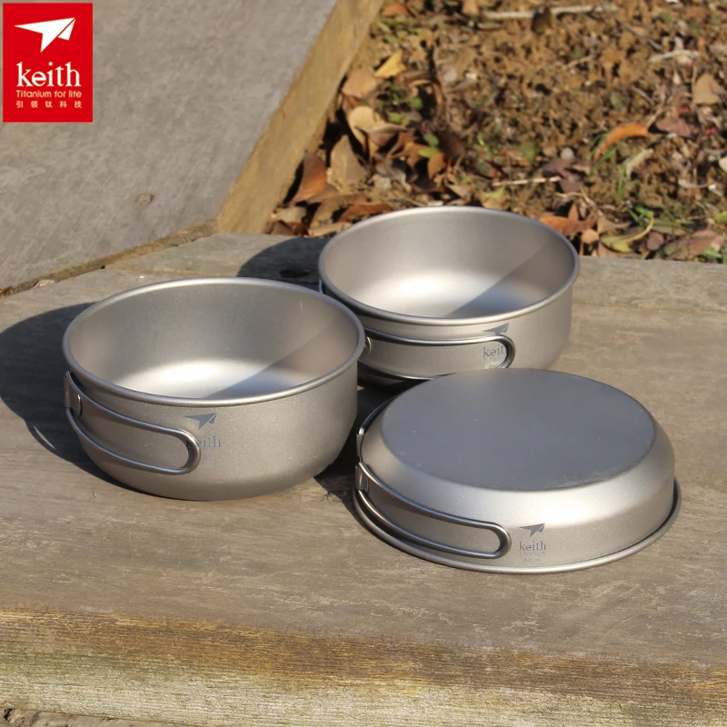 Camping Cooking Set - Keith 3PCS Titanium Cookware Pans Bowls