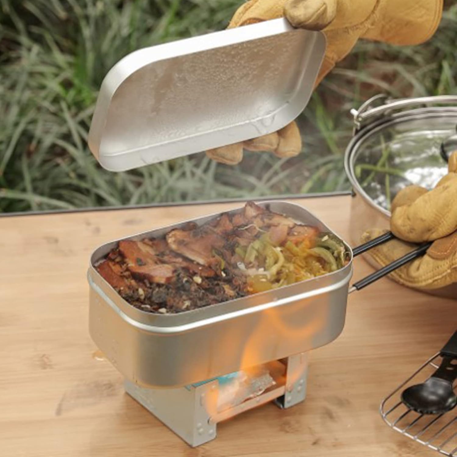 Camping Cooking Pot - Foldable Bento Box Handle, Lunch Container