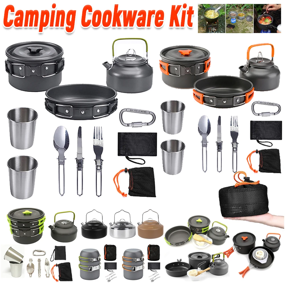 Camping Cooking Set - Camping Cookware Kit Kettle Pot Pan