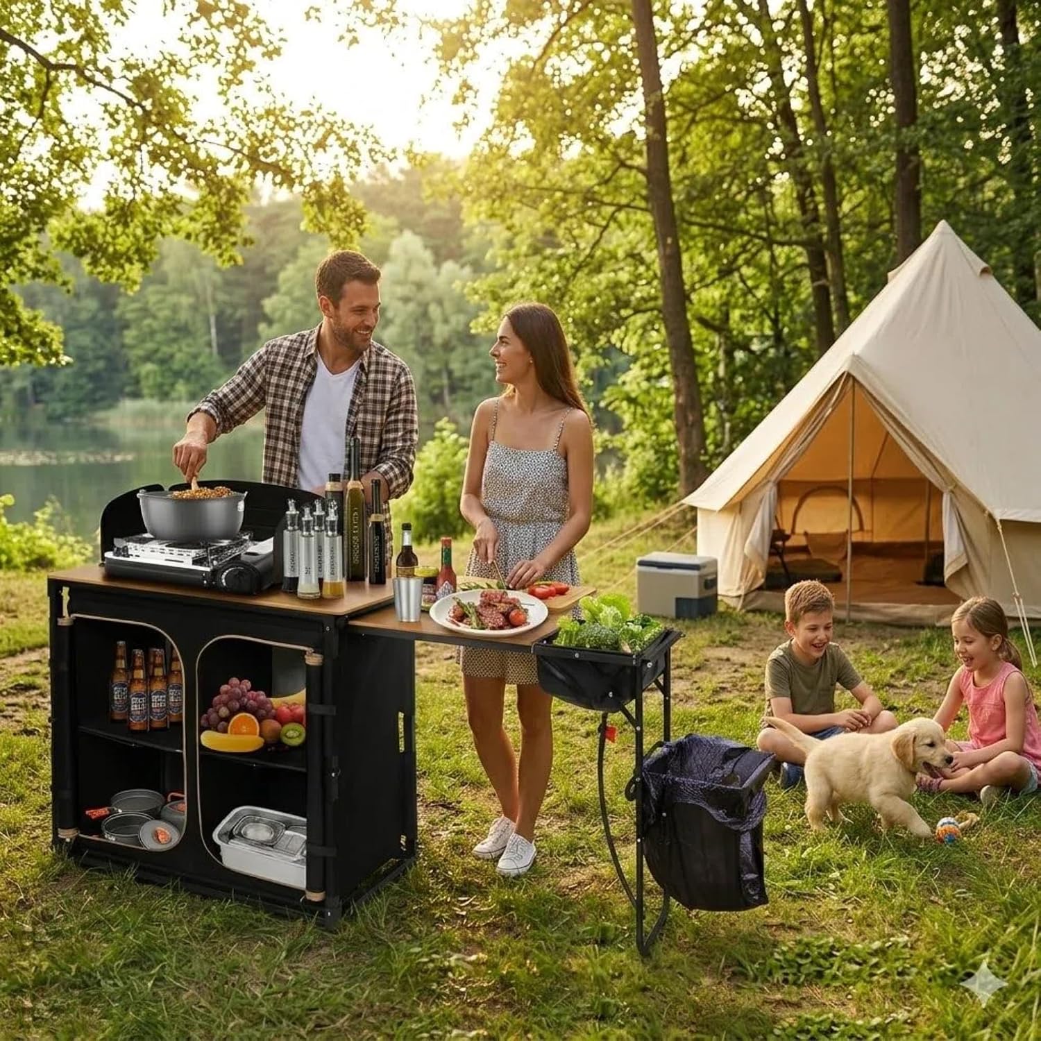 Bamboo Camp Kitchen Station Fo - Camping Cooking Table With Windshield recension och pris