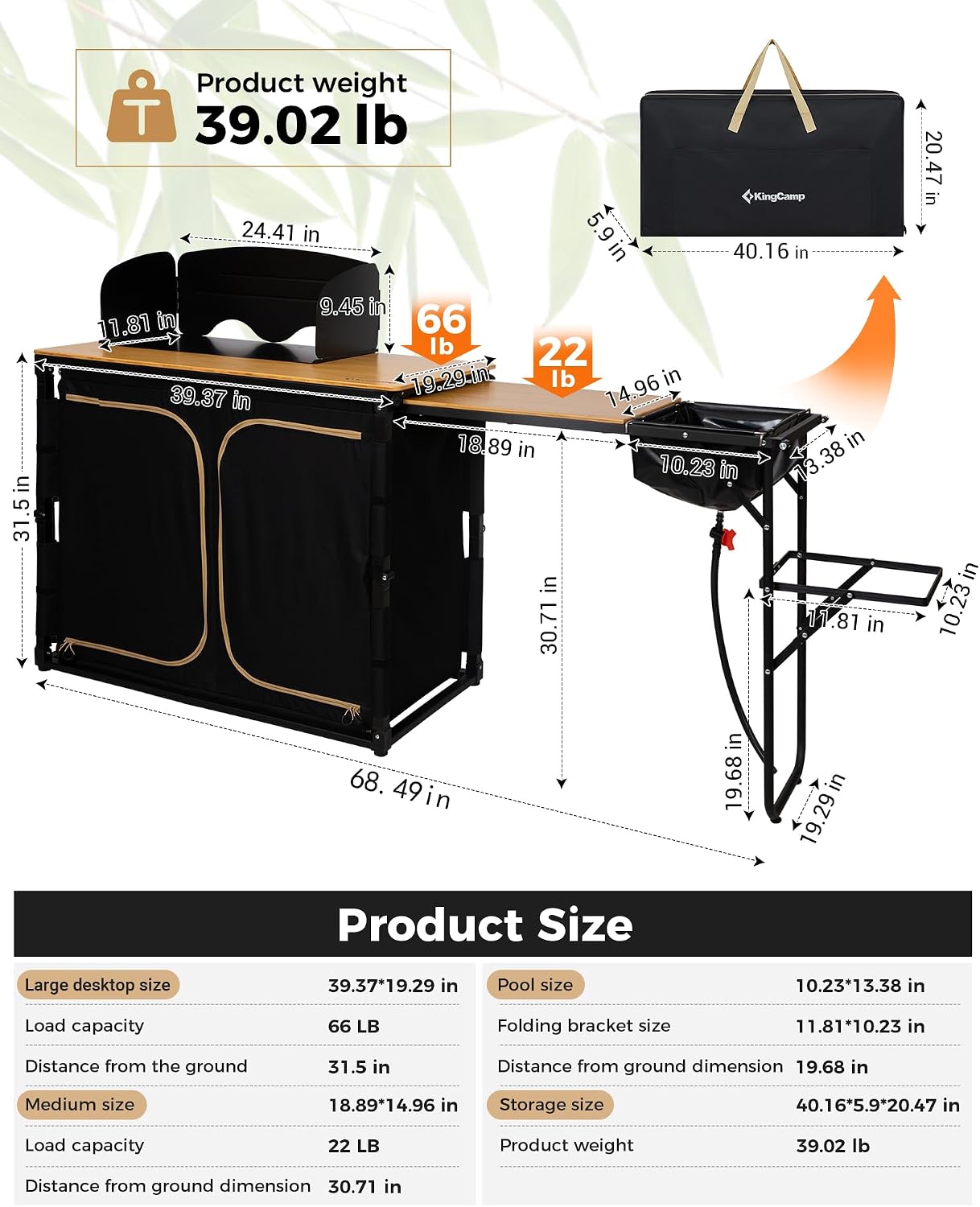 Bamboo Camp Kitchen Station Fo - Camping Cooking Table With Windshield recension och pris