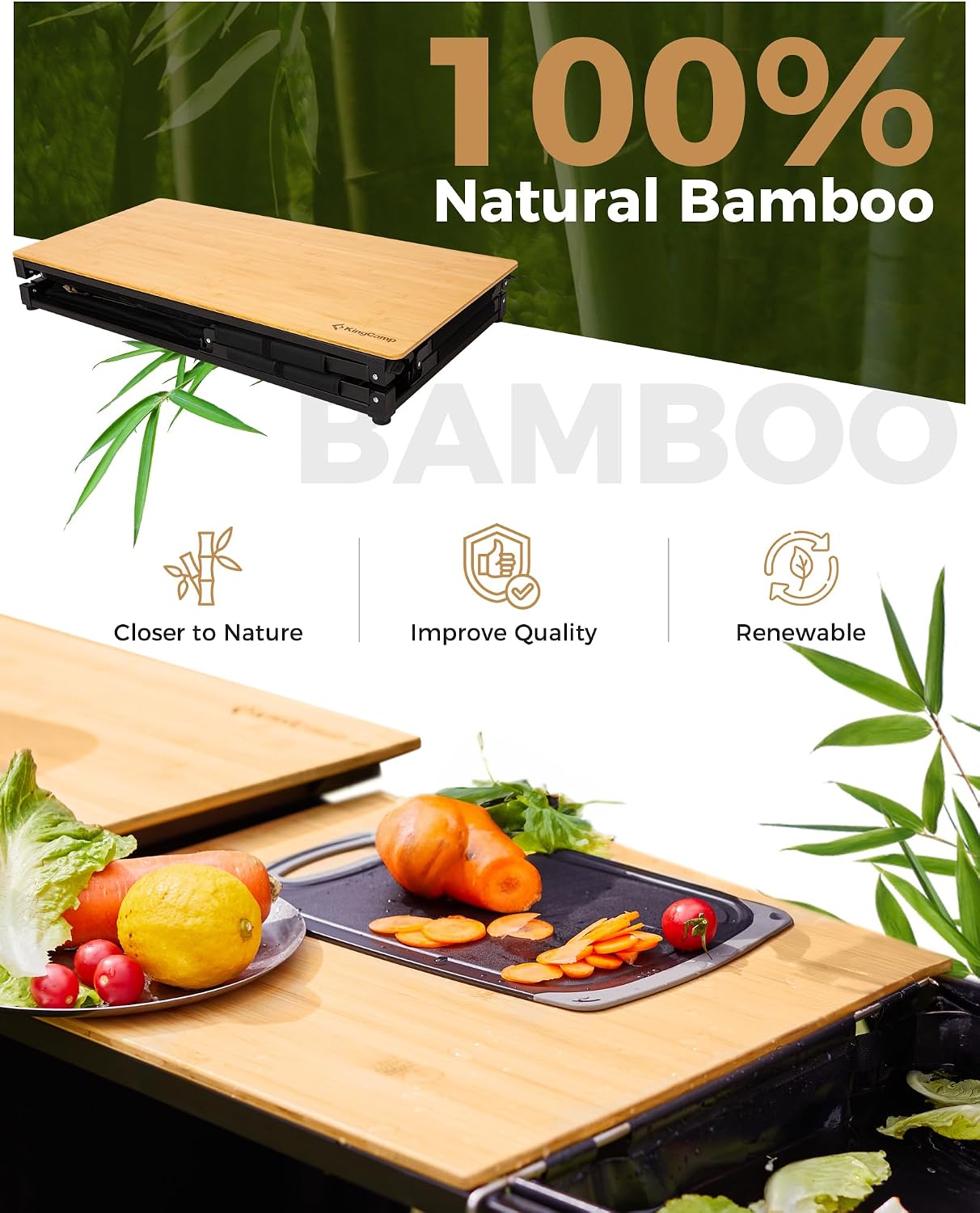 Bamboo Camp Kitchen Station Fo - Camping Cooking Table With Windshield recension och pris