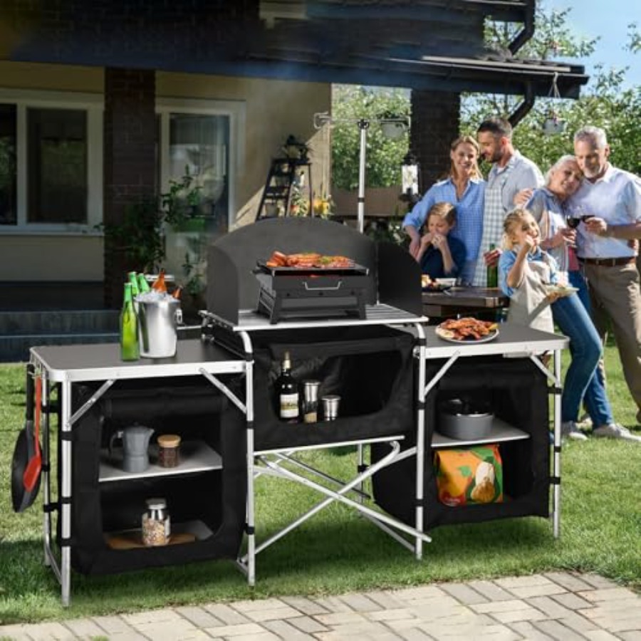 Cmaping Kitchen Table, Aluminu - Camping Cooking Table With Windshield recension och pris