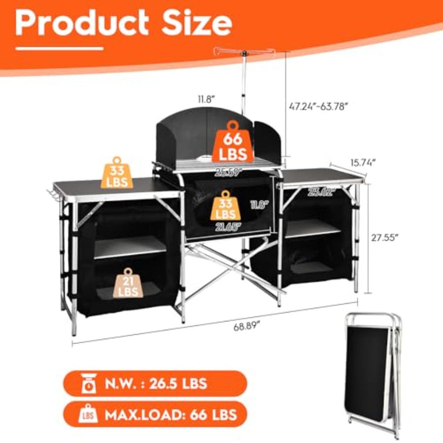 Cmaping Kitchen Table, Aluminu - Camping Cooking Table With Windshield recension och pris