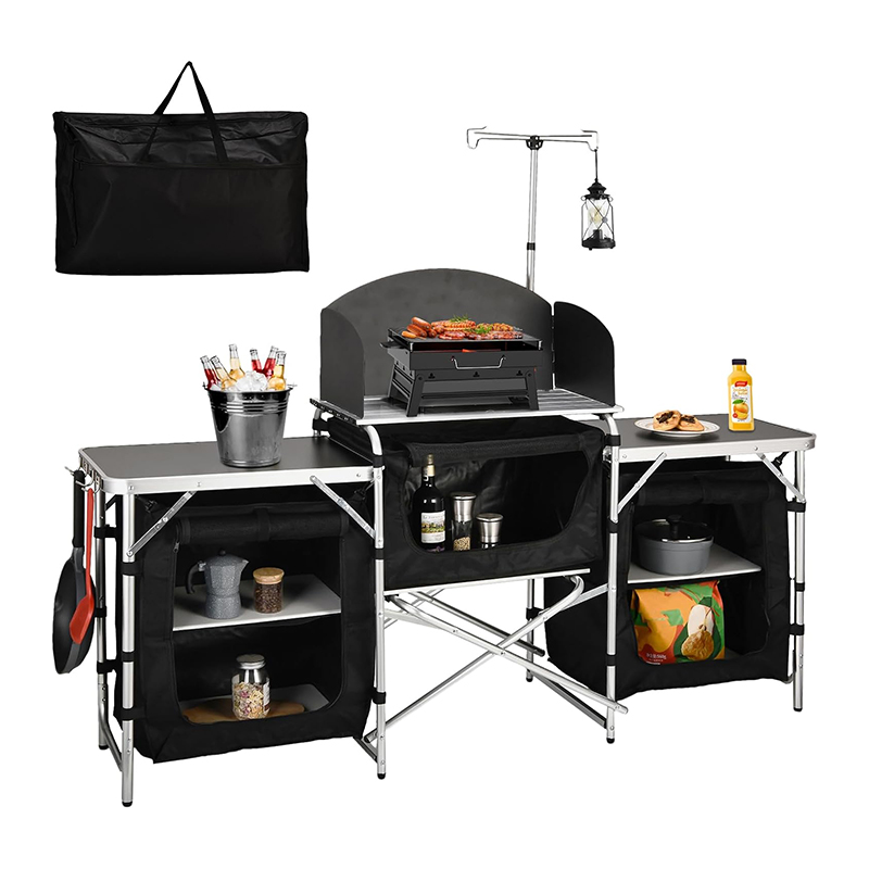 Custom Versatile 3 Cabinets Re - Camping Cooking Table With Windshield recension och pris