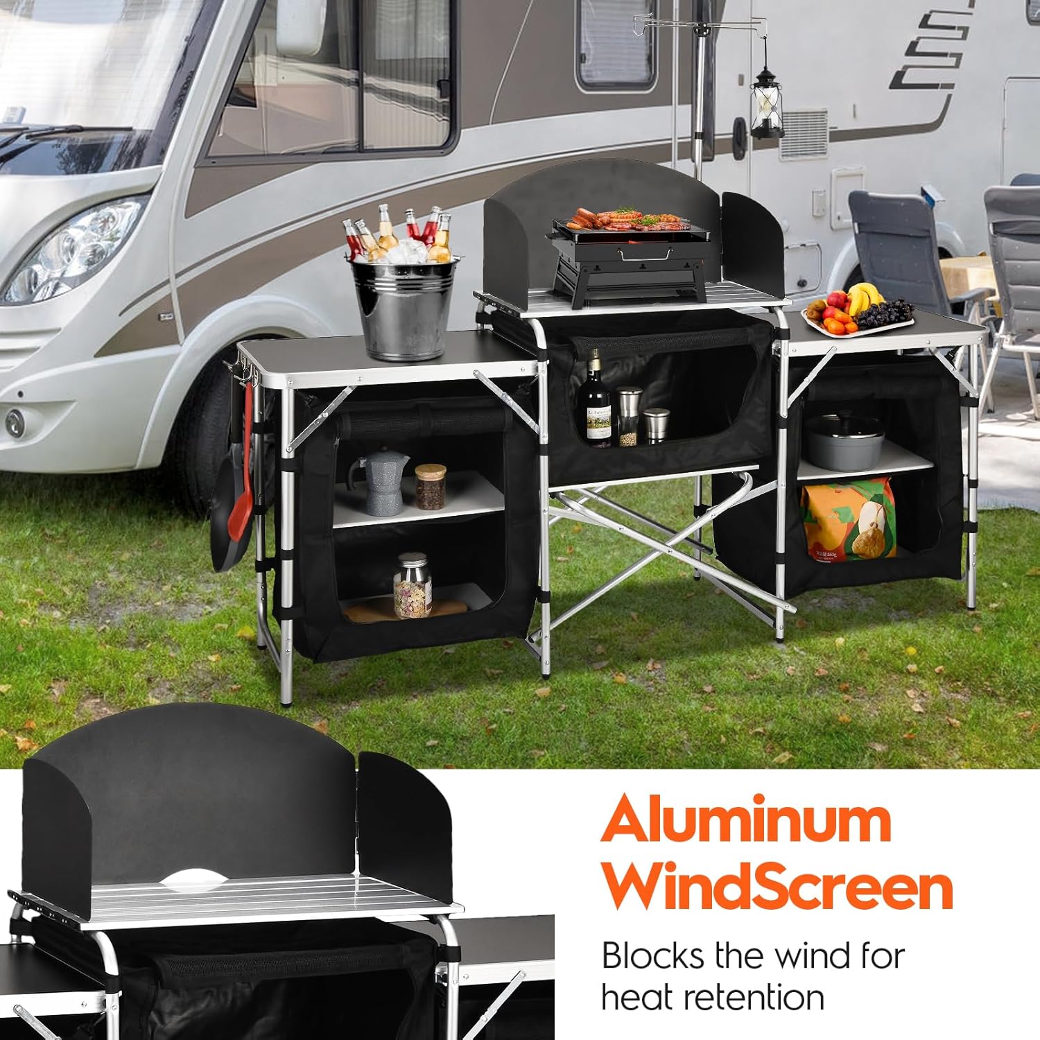 Custom Versatile 3 Cabinets Re - Camping Cooking Table With Windshield recension och pris