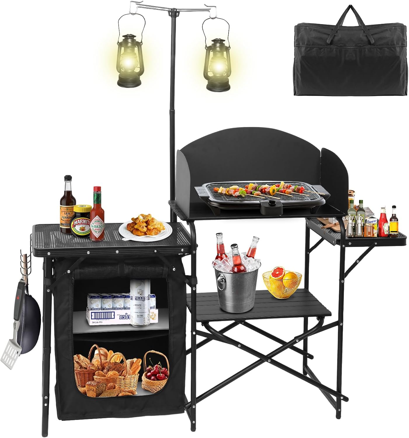 Portable Foldable Camping Kitc - Camping Cooking Table With Windshield recension och pris