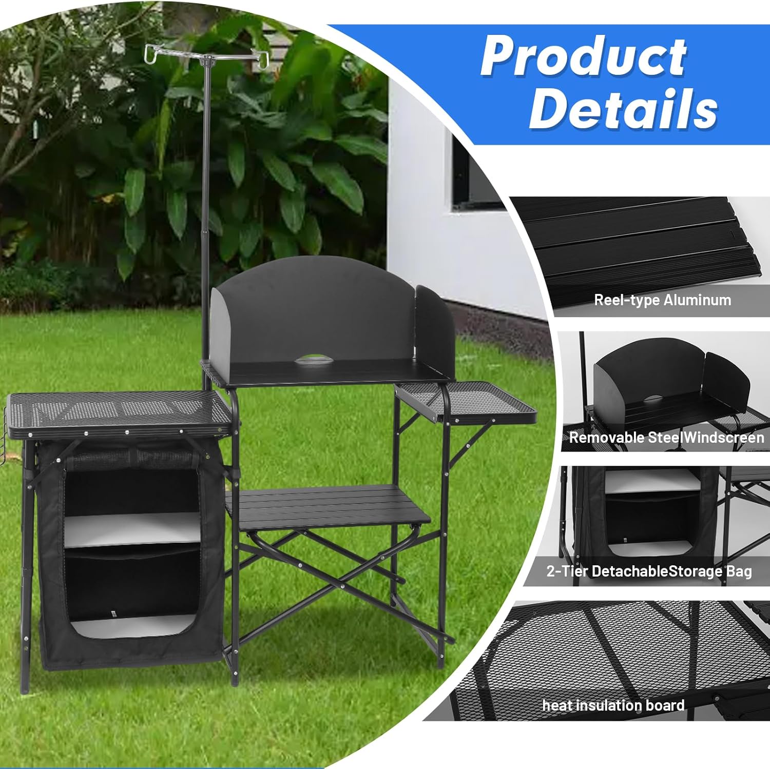 Portable Foldable Camping Kitc - Camping Cooking Table With Windshield recension och pris