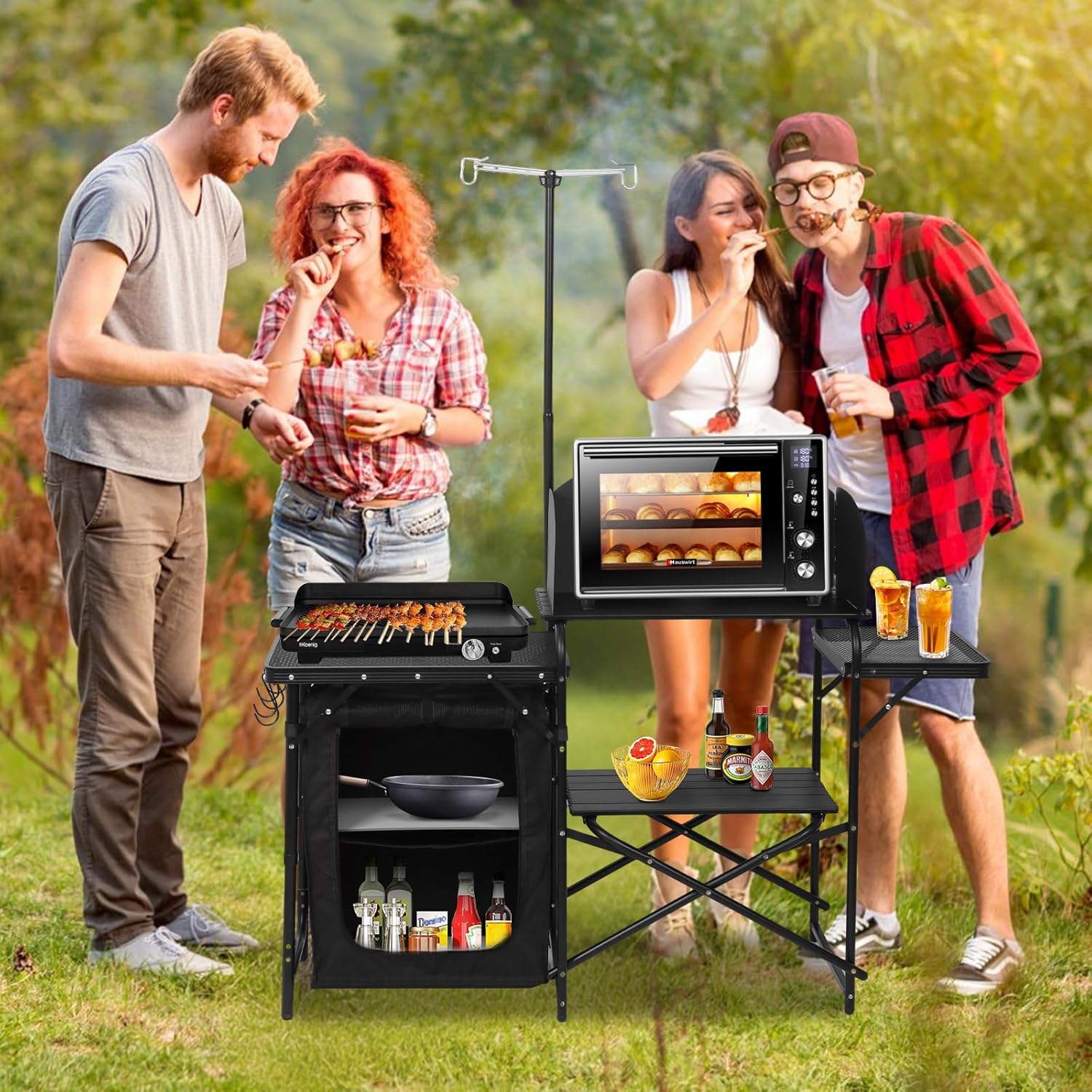 Portable Foldable Camping Kitc - Camping Cooking Table With Windshield recension och pris