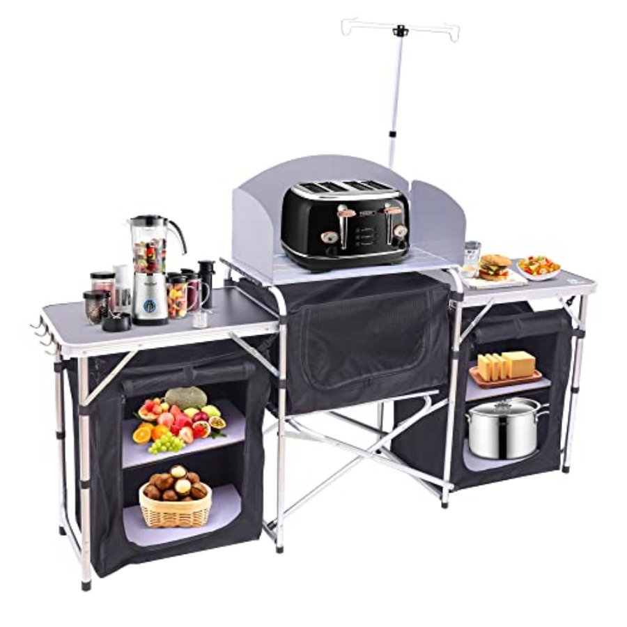 Camping Kitchen Table, Folding - Camping Cooking Table With Windshield recension och pris