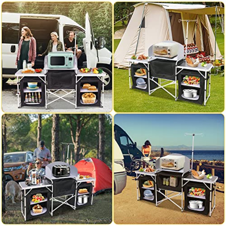 Camping Kitchen Table, Folding - Camping Cooking Table With Windshield recension och pris