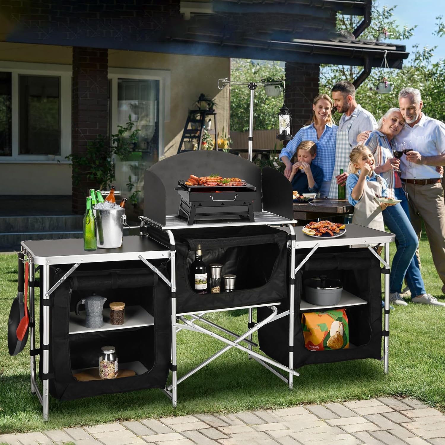 Aluminum Folding Camping Kitch - Camping Cooking Table With Windshield recension och pris