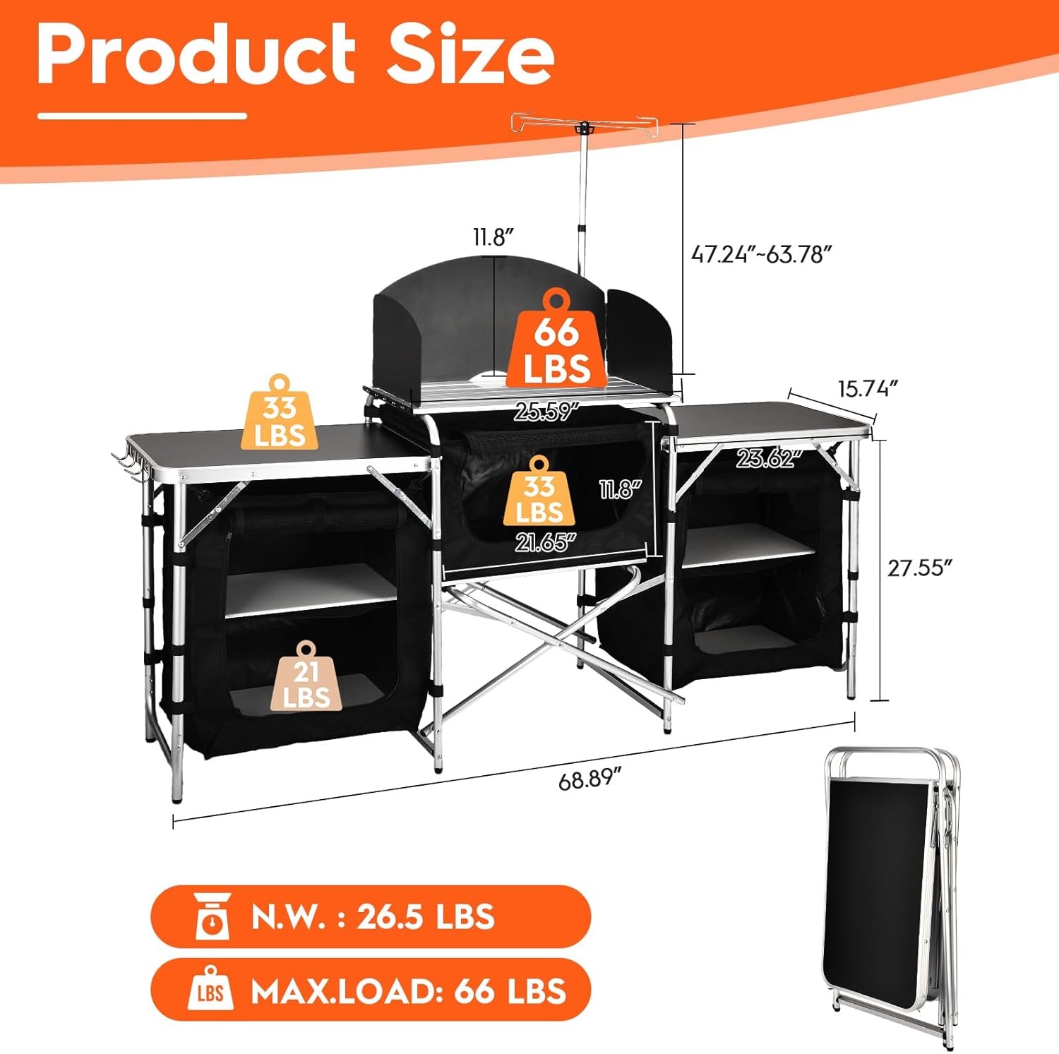 Aluminum Folding Camping Kitch - Camping Cooking Table With Windshield recension och pris