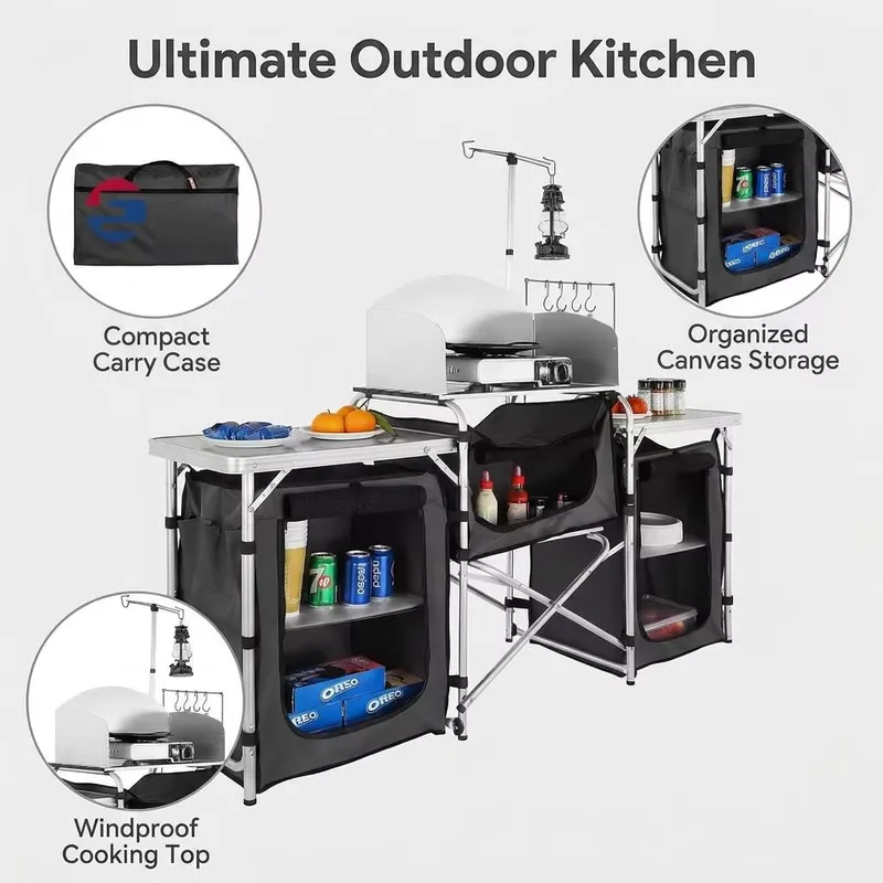 Wholesale Large Aluminum Outdo - Camping Cooking Table With Windshield recension och pris
